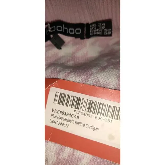 Pink & White Houndstooth Cardigan Sweater BOOHOO Geometric Plus Size 20 NWT - Picture 10 of 13
